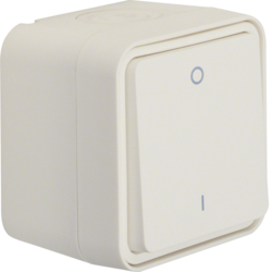 30723502 On/off switch 2pole with imprint "0" and "I" surface-mounted Berker W.1, polar white matt