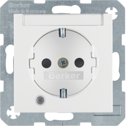 41101909 SCHUKO socket outlet with control LED with labelling field,  enhanced contact protection,  with screw-in lift terminals,  Berker S.1/B.3/B.7, polar white matt