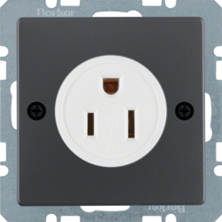 41666086 Socket outlet with earthing contact USA/CANADA NEMA 5-15 R with screw terminals,  Berker Q.1/Q.3/Q.7/Q.9, anthracite velvety,  lacquered