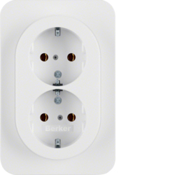 47282089 Double SCHUKO socket outlet with cover plate Berker R.1, polar white glossy