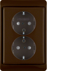 47290001 Double SCHUKO socket outlet with frame enhanced contact protection,  Berker Arsys,  brown glossy