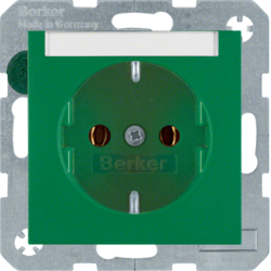 47501903 SCHUKO socket outlet with labelling field,  Berker S.1/B.3/B.7, green matt