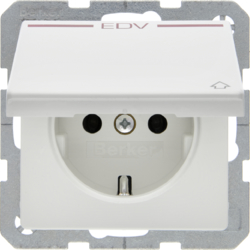 47516059 SCHUKO socket outlet with hinged cover and "EDV" imprint in red Berker Q.1/Q.3/Q.7/Q.9, polar white velvety