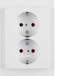 47537009 Double SCHUKO socket outlet with cover plate Berker K.1, polar white glossy