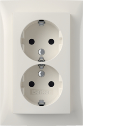 47598989 Double SCHUKO socket outlet with cover plate,  high with enhanced touch protection,  Berker S.1/B.3/B.7, polar white glossy