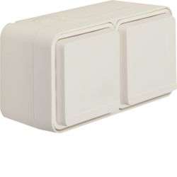 47843532 SCHUKO socket outlet 2gang horizontal with hinged cover surface-mounted with enhanced touch protection,  Berker W.1, polar white matt