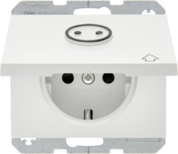 47867109 SCHUKO socket outlet with hinged cover for accessible construction with tactile symbol,  enhanced contact protection,  Berker K.1, polar white glossy