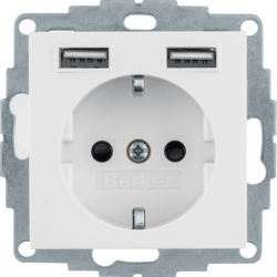 48031909 SCHUKO socket outlet with 2 x USB with enhanced touch protection,  Berker S.1/B.3/B.7, polar white matt
