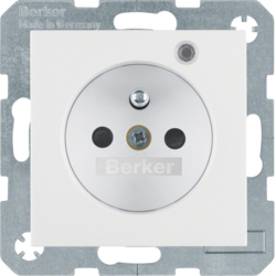 6765091909 Socket outlet with earth contact pin and monitoring LED with enhanced touch protection,  Screw-in lift terminals,  Berker S.1/B.3/B.7, polar white matt