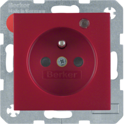 6765091915 Socket outlet with earth contact pin and monitoring LED with enhanced touch protection,  Screw-in lift terminals,  Berker S.1/B.3/B.7, red matt