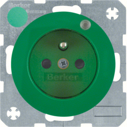 6765092003 Socket outlet with earthing pin and control LED with enhanced touch protection,  Screw-in lift terminals,  Berker R.1/R.3/R.8, green glossy