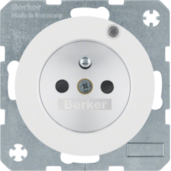 6765092089 Socket outlet with earthing pin and control LED with enhanced touch protection,  Screw-in lift terminals,  Berker R.1/R.3/R.8, polar white glossy
