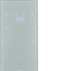 75643034 KNX Glass sensor 3gang with thermostat Display,  integrated bus coupling unit,  KNX - Berker TS Sensor,  glass aluminium
