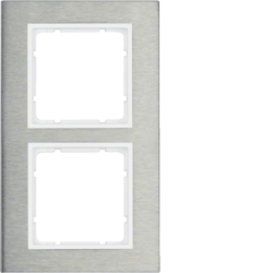 10123609 Frame 2gang vertical Berker B.7, Stainless steel/polar white matt,  metal brushed