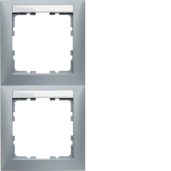 10129959 Frame 2gang vertical with labelling field,  Berker S.1, aluminium matt