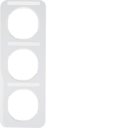 10132169 Frame 3gang vertical with labelling field,  Berker R.1, polar white glossy