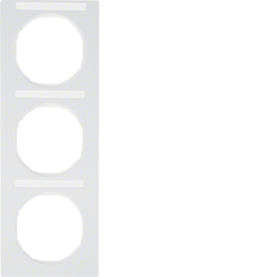 10132269 Frame 3gang vertical with labelling field,  Berker R.3, polar white glossy