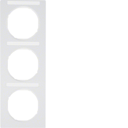 10132269 Frame 3gang vertical with labelling field,  Berker R.3, polar white glossy