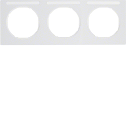 10132279 Frame 3gang horizontal with labelling field,  Berker R.3, polar white glossy