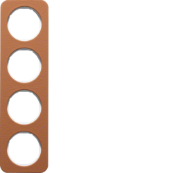 10142369 Frame 4gang Berker R.1, brown/polar white glossy,  embossed leather