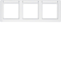 10236019 Frame 3gang horizontal with labelling field,  Berker Q.1, polar white velvety