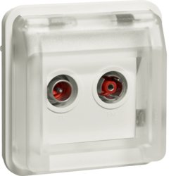 12033552 Aerial sockets insert 2hole with hinged cover surface-mounted,  throughpass socket Berker W.1, polar white matt