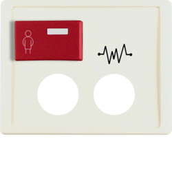 12180002 Centre plate with 2 plug-in openings,  imprint and red button at top Berker Arsys,  white glossy