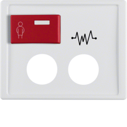 12180069 Centre plate with 2 plug-in openings,  imprint and red button at top Berker Arsys,  polar white glossy