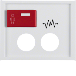 12187109 Centre plate with 2 plug-in openings,  imprint and red button at top Berker K.1, polar white glossy