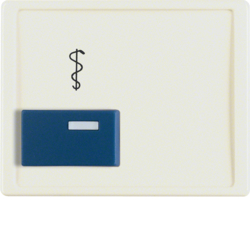 12230002 Centre plate with blue button and imprint Berker Arsys,  white glossy