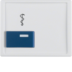 12230069 Centre plate with blue button and imprint Berker Arsys,  polar white glossy