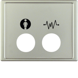 12429004 Centre plate with 2 plug-in openings and imprinted symbols,  for call unit Berker Arsys,  stainless steel matt,  lacquered