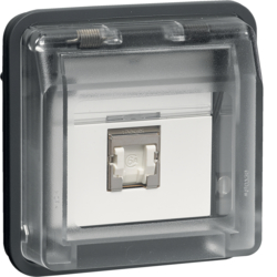 14093515 FCC socket outlet insert 8pole shielded with hinged cover surface-mounted/flush-mounted,  cat.6 with labelling field,  Berker W.1, light grey matt