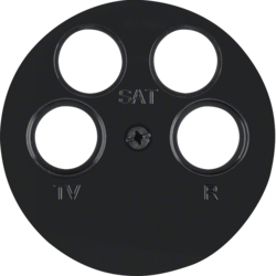 14842045 Centre plate for aerial socket 4hole (Ankaro) Berker R.1/R.3/R.classic,  black glossy
