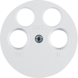 14842089 Centre plate for aerial socket 4hole (Ankaro) Berker R.1/R.3/R.classic,  polar white glossy