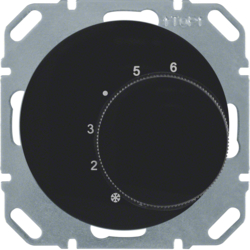20262045 Thermostat,  change-over contact,  with centre plate Berker R.1/R.3/R.8, black glossy