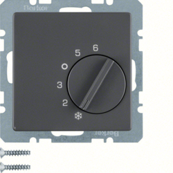 20266086 Thermostat,  change-over contact,  with centre plate Berker Q.1/Q.3/Q.7/Q.9, anthracite velvety,  lacquered