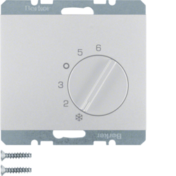 20267103 Thermostat,  change-over contact,  with centre plate Berker K.5, aluminium,  matt,  lacquered