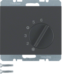 20267106 Thermostat,  change-over contact,  with centre plate Berker K.1, anthracite matt,  lacquered