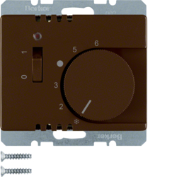 20300001 Temperature controller,  NC contact,  with centre plate with rocker switch,  Berker Arsys,  brown glossy