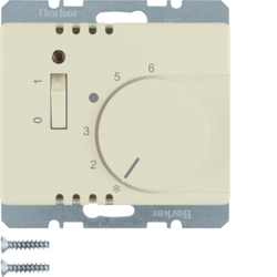 20300002 Temperature controller,  NC contact,  with centre plate with rocker switch,  Berker Arsys,  white glossy