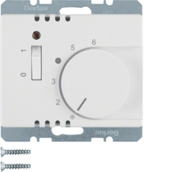 20300069 Temperature controller,  NC contact,  with centre plate with rocker switch,  Berker Arsys,  polar white glossy