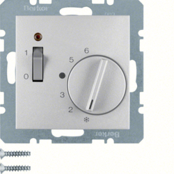 20301404 Temperature controller,  NC contact,  with centre plate with rocker switch,  Berker S.1/B.3/B.7, aluminium,  matt,  lacquered