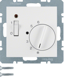 20301909 Temperature controller,  NC contact,  with centre plate with rocker switch,  Berker S.1/B.3/B.7, polar white matt