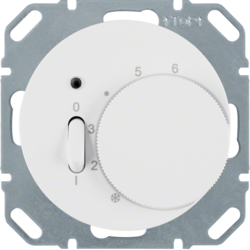 20302089 Temperature controller,  NC contact,  with centre plate with rocker switch,  Berker R.1/R.3/R.8, polar white glossy