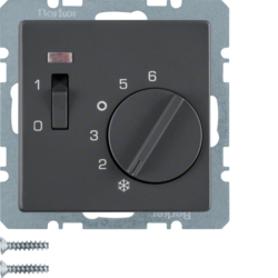 20306086 Temperature controller,  NC contact,  with centre plate with rocker switch,  Berker Q.1/Q.3/Q.7/Q.9, anthracite velvety,  lacquered