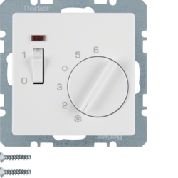 20306089 Temperature controller,  NC contact,  with centre plate with rocker switch,  Berker Q.1/Q.3/Q.7/Q.9, polar white velvety