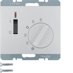 20307103 Temperature controller,  NC contact,  with centre plate with rocker switch,  Berker K.5, aluminium,  matt,  lacquered