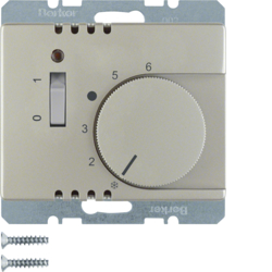 20309004 Temperature controller,  NC contact,  with centre plate with rocker switch,  Berker Arsys,  stainless steel matt,  lacquered