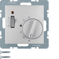 20311404 Temperature controller,  NC contact,  with centre plate,  24 V AC/DC with rocker switch,  Berker S.1/B.3/B.7, aluminium,  matt,  lacquered